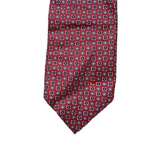 Lancel Paris Mens Red Silk Geometric Medallion Necktie Made in Italy 17697